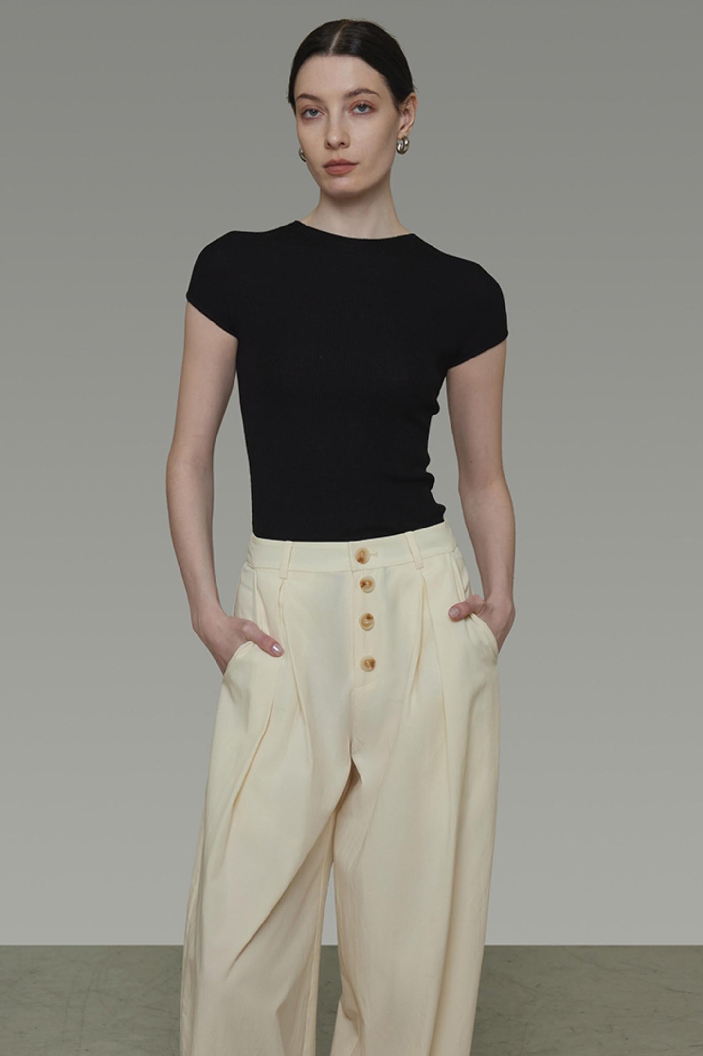 Beige Wide-Leg Trousers