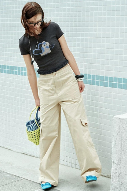 American Retro Beige Cargo Pants