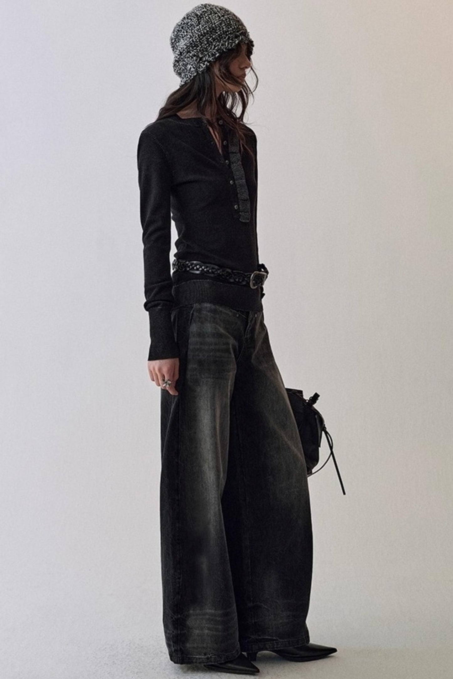 One-Sided Ruffled Crew Neck Knit Top