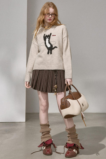 Laser Beaded Knitted Cat Top