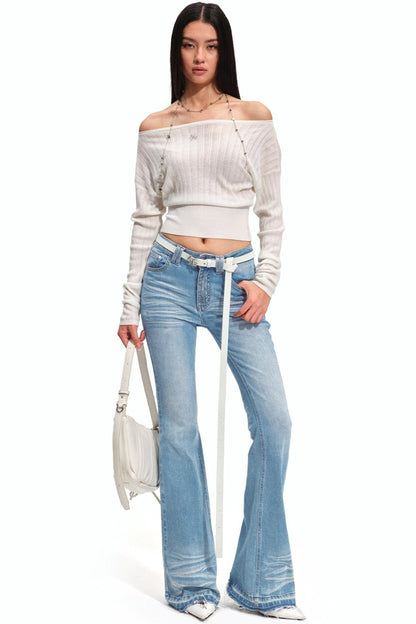 Merinowolle One-Shoulder Strickoberteil