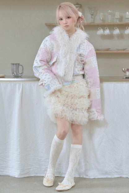 Sweet Floral Patchwork Fur Jacket