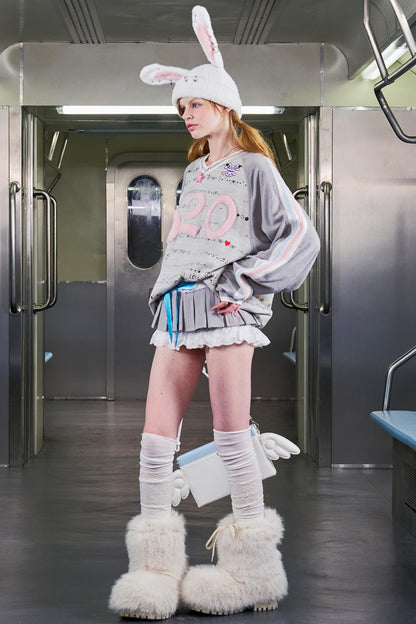 Embroidered Raglan Sleeve Top