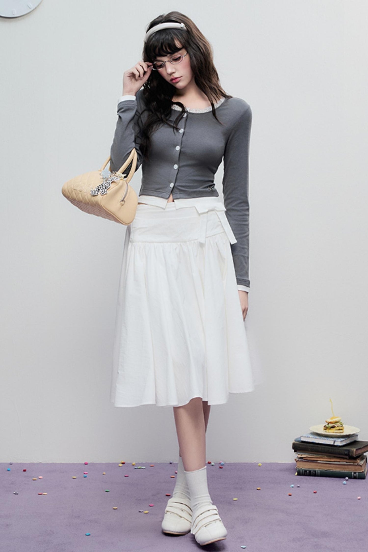 Spring Pleated Line Umbrella Skirt