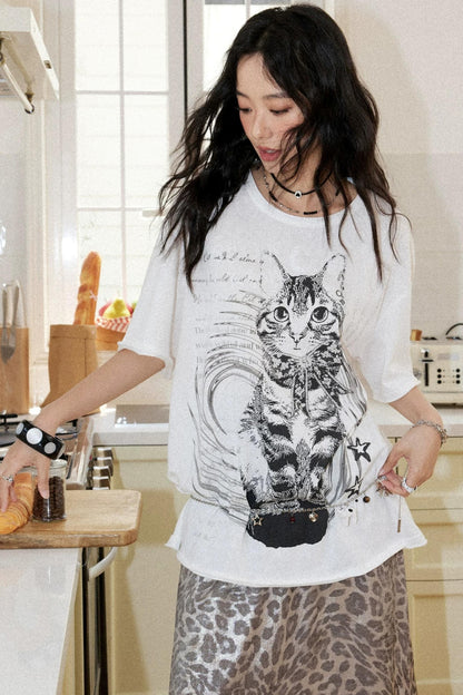 Retro Cat Print Top
