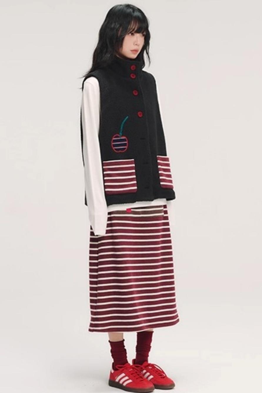 Hand-Painted Cherry Applique Vest Jacket