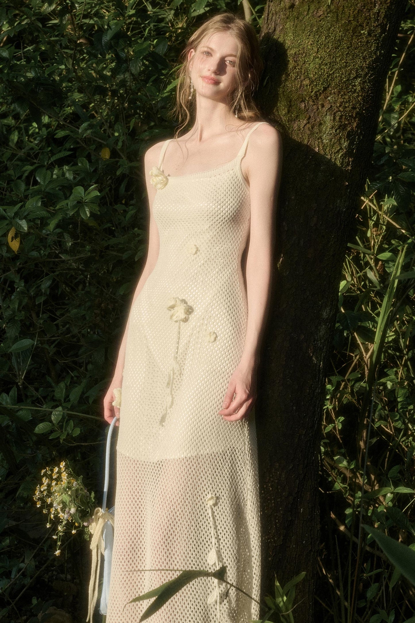 Pure White Floral Knit Dress