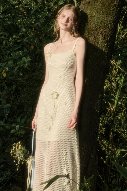 Pure White Floral Knit Dress