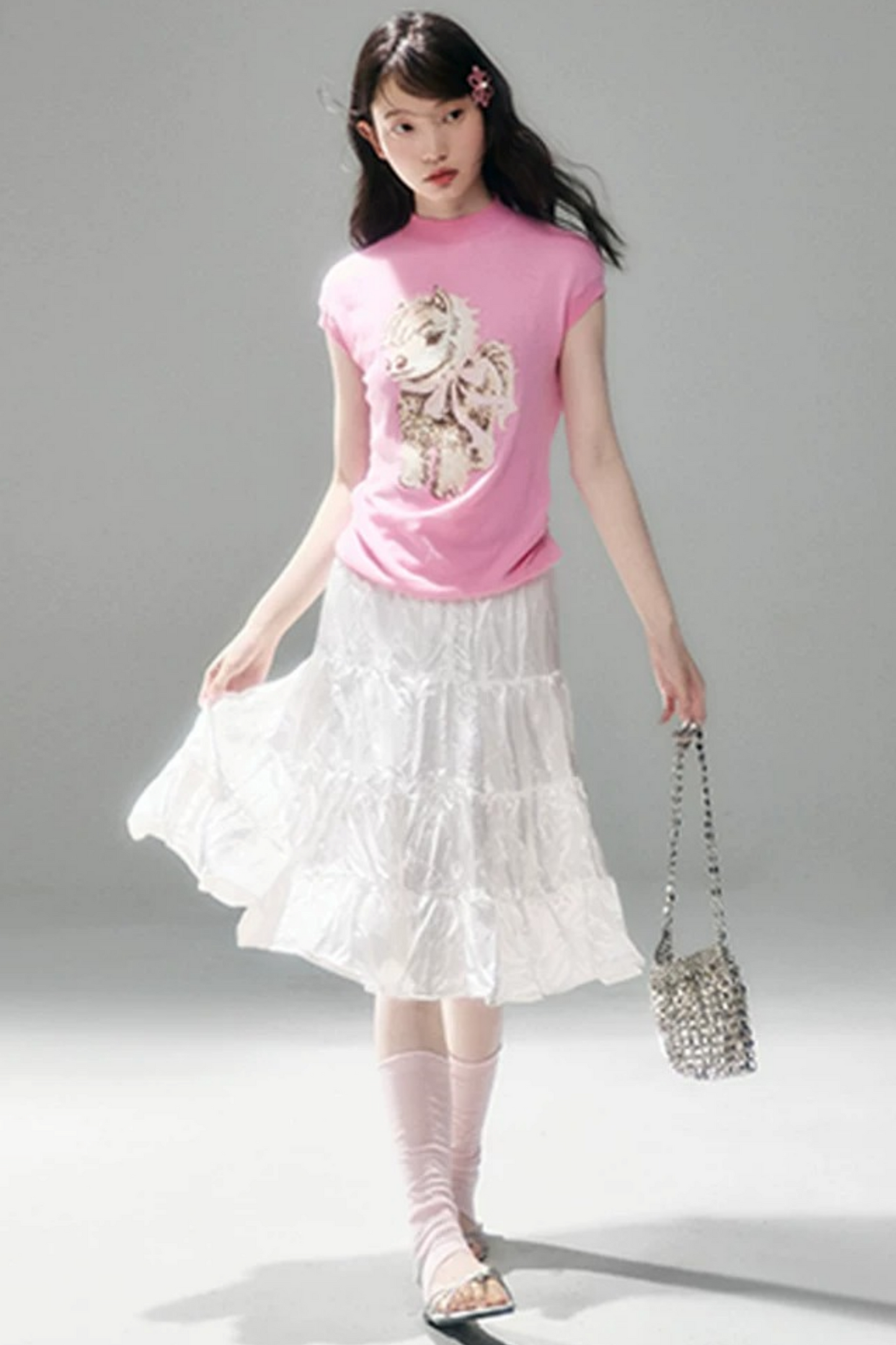 Bow-Tie Jacquard Cotton T-Shirt Set-Up
