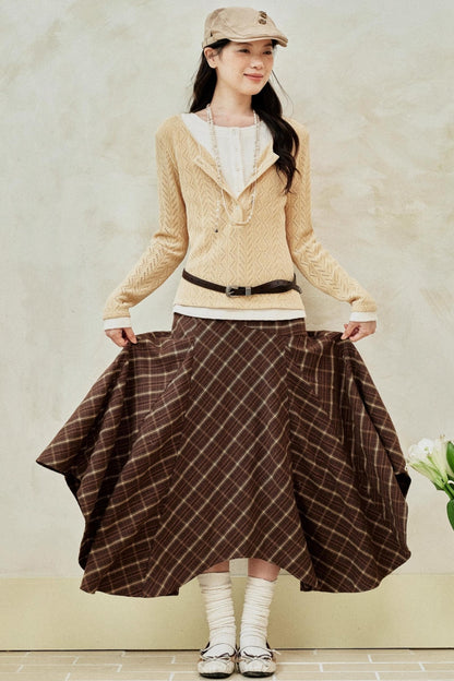 Yellow Purple Knitted Long-Sleeved Tops