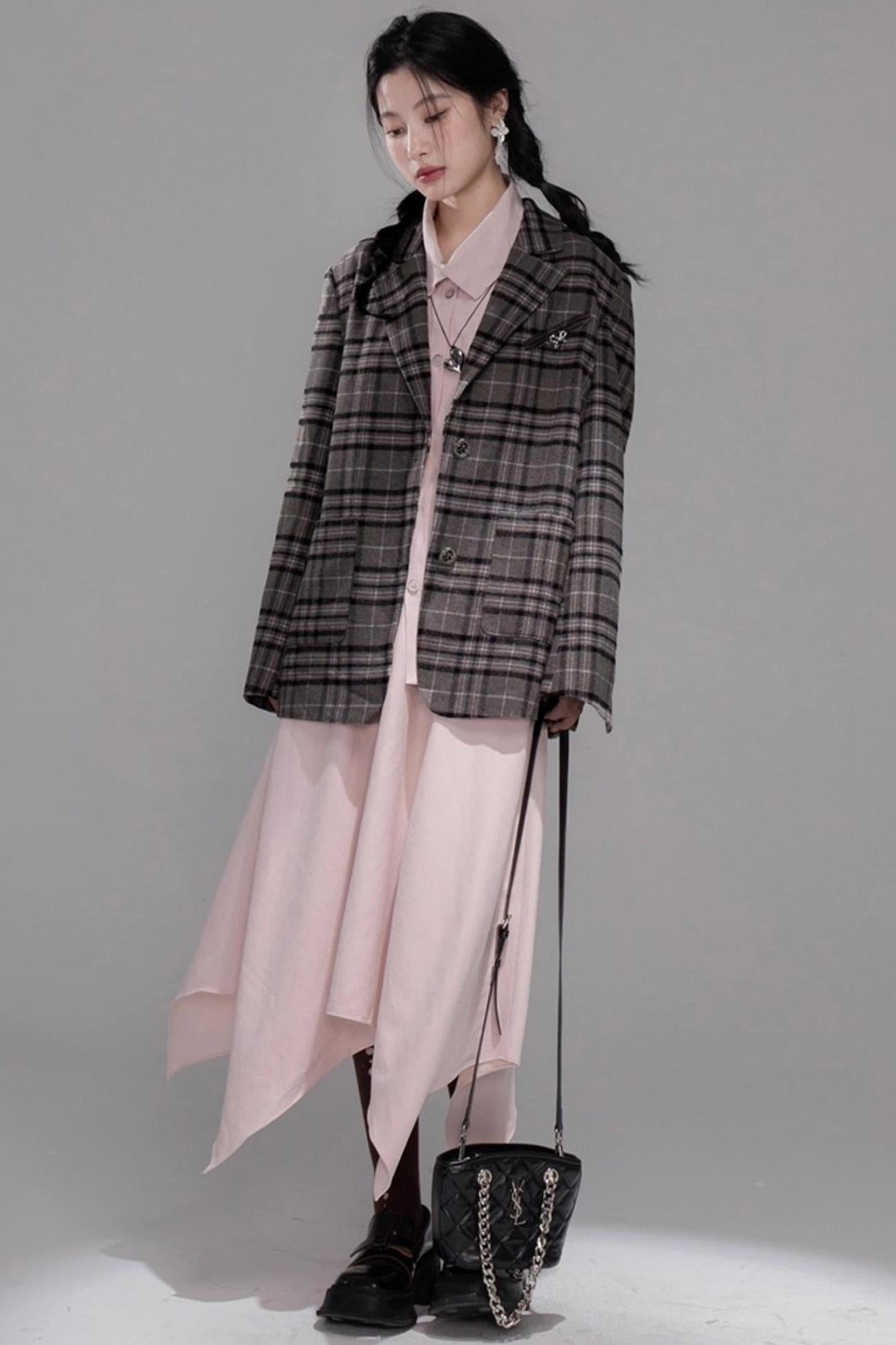 Wool Plaid Patchwork Tweed Jacket