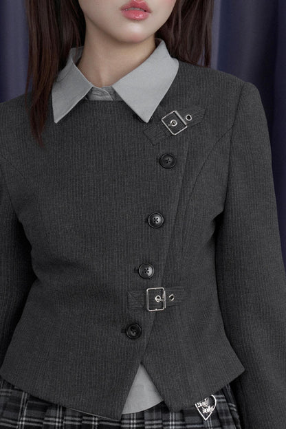 Gray Woolen Diagonal Shirt & Jacket Set-Up