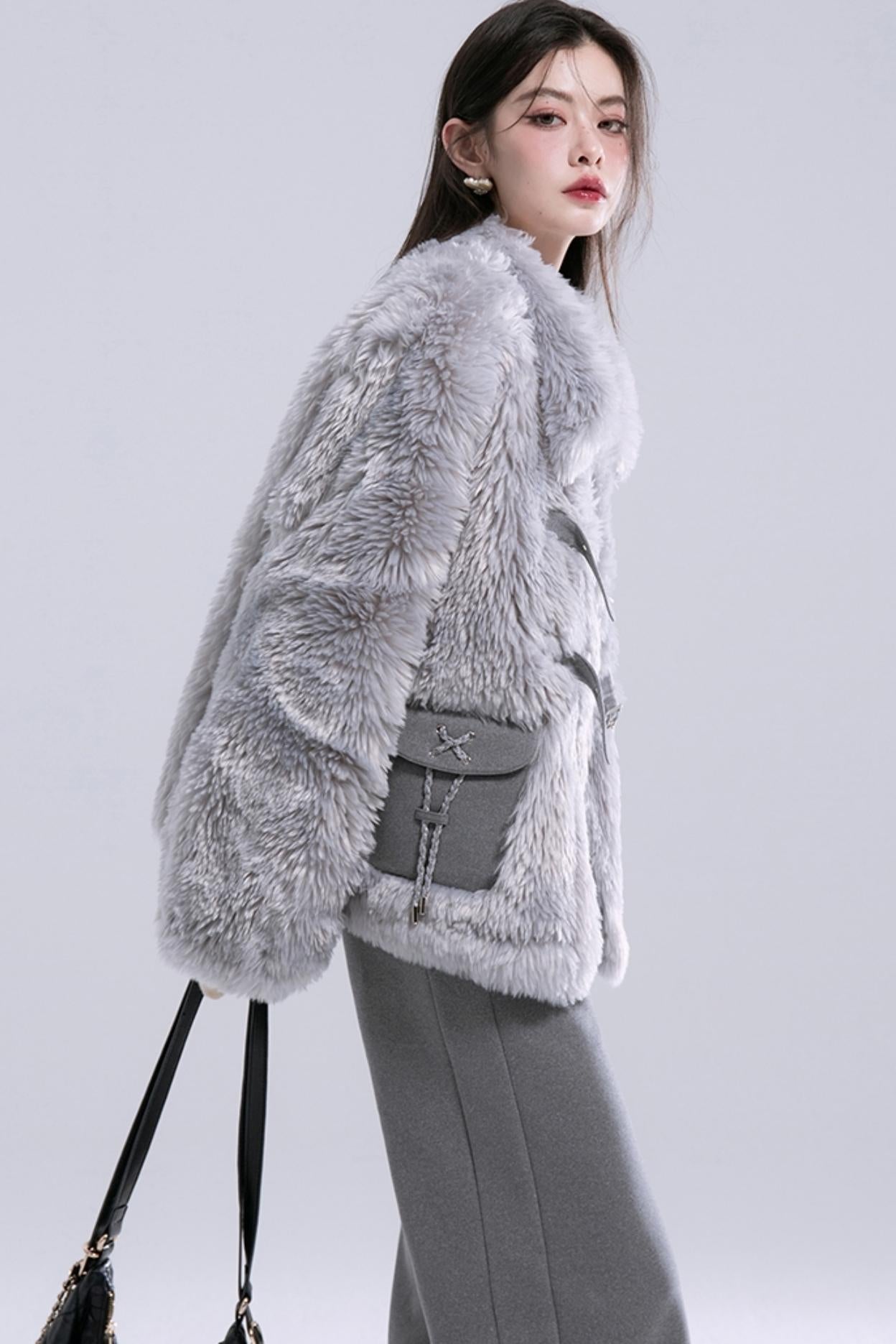 Panelled Eco-Fur Coat