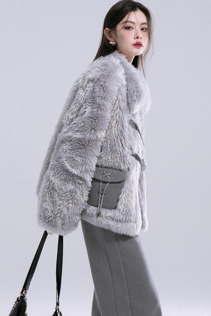 Panelled Eco-Fur Coat