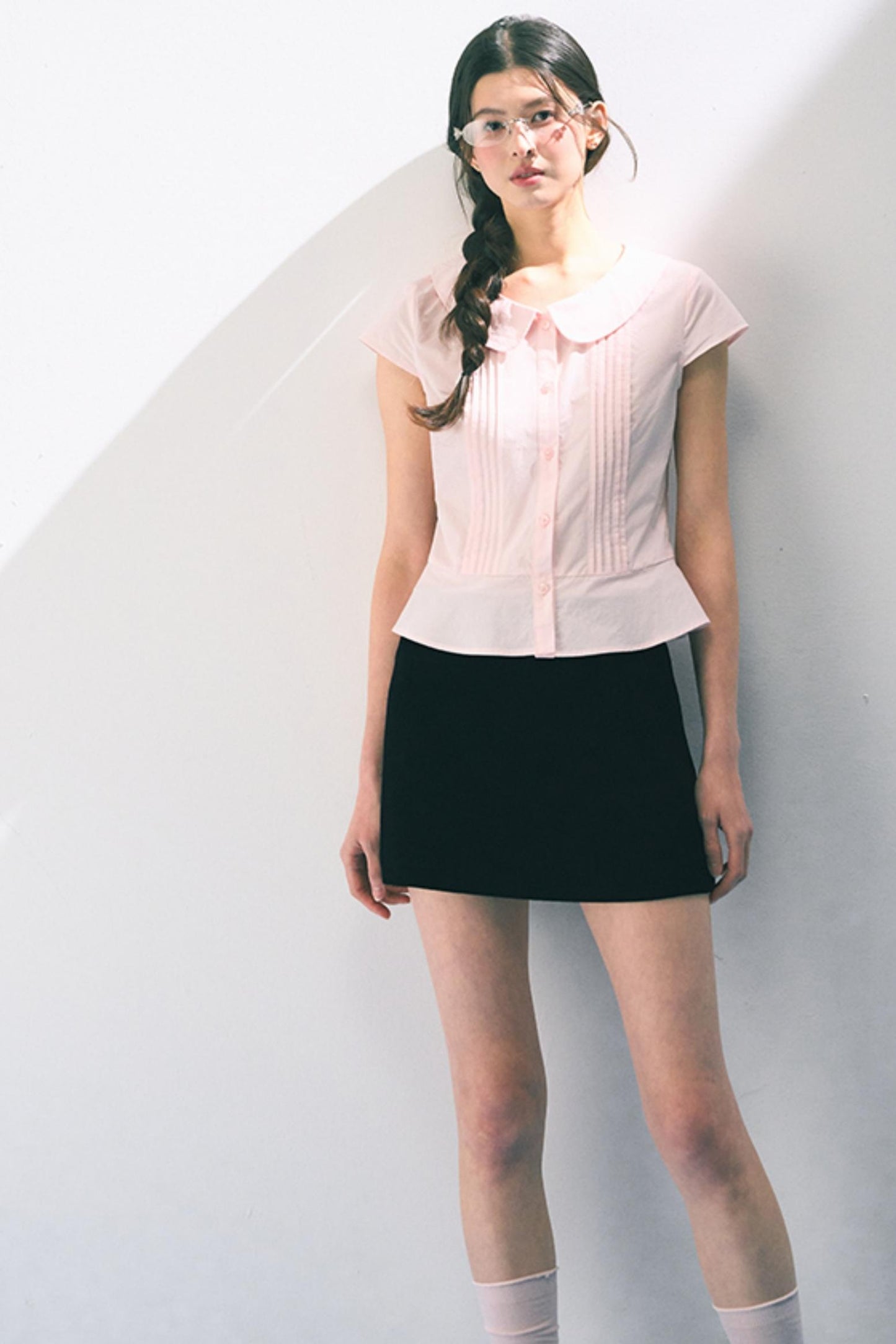 Navy Embroidered A-Line Skirt