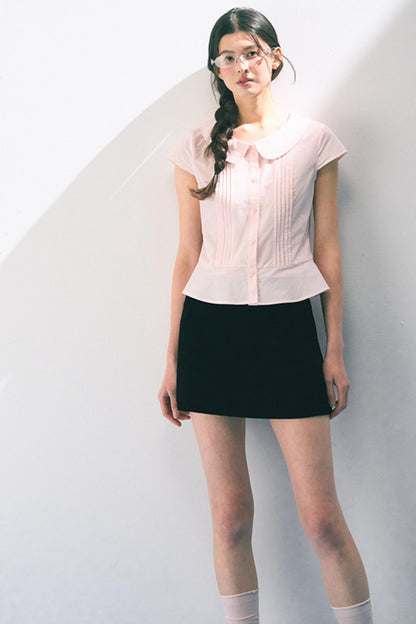 Navy Embroidered A-Line Skirt