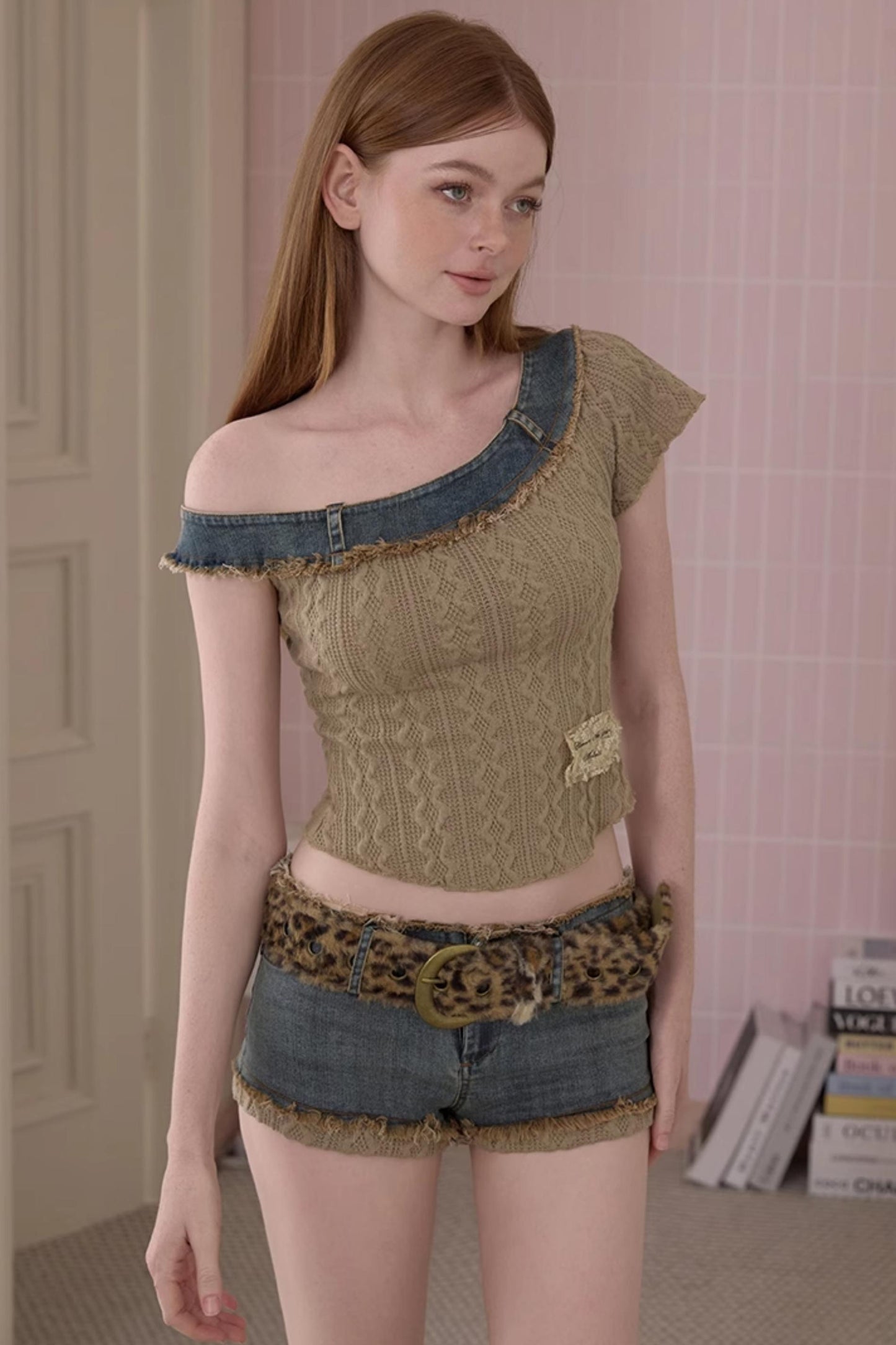 Summer Asymmetrical Denim-Knit Tee