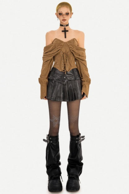 Vintage Leather Pleated Skirt