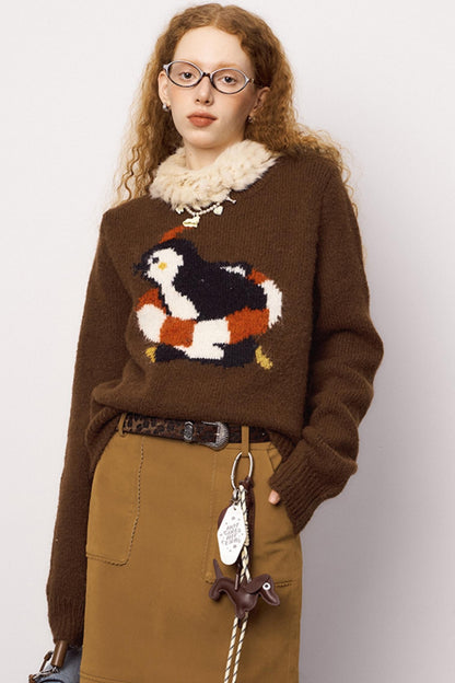 Penguin Jacquard Slim Knit Sweater