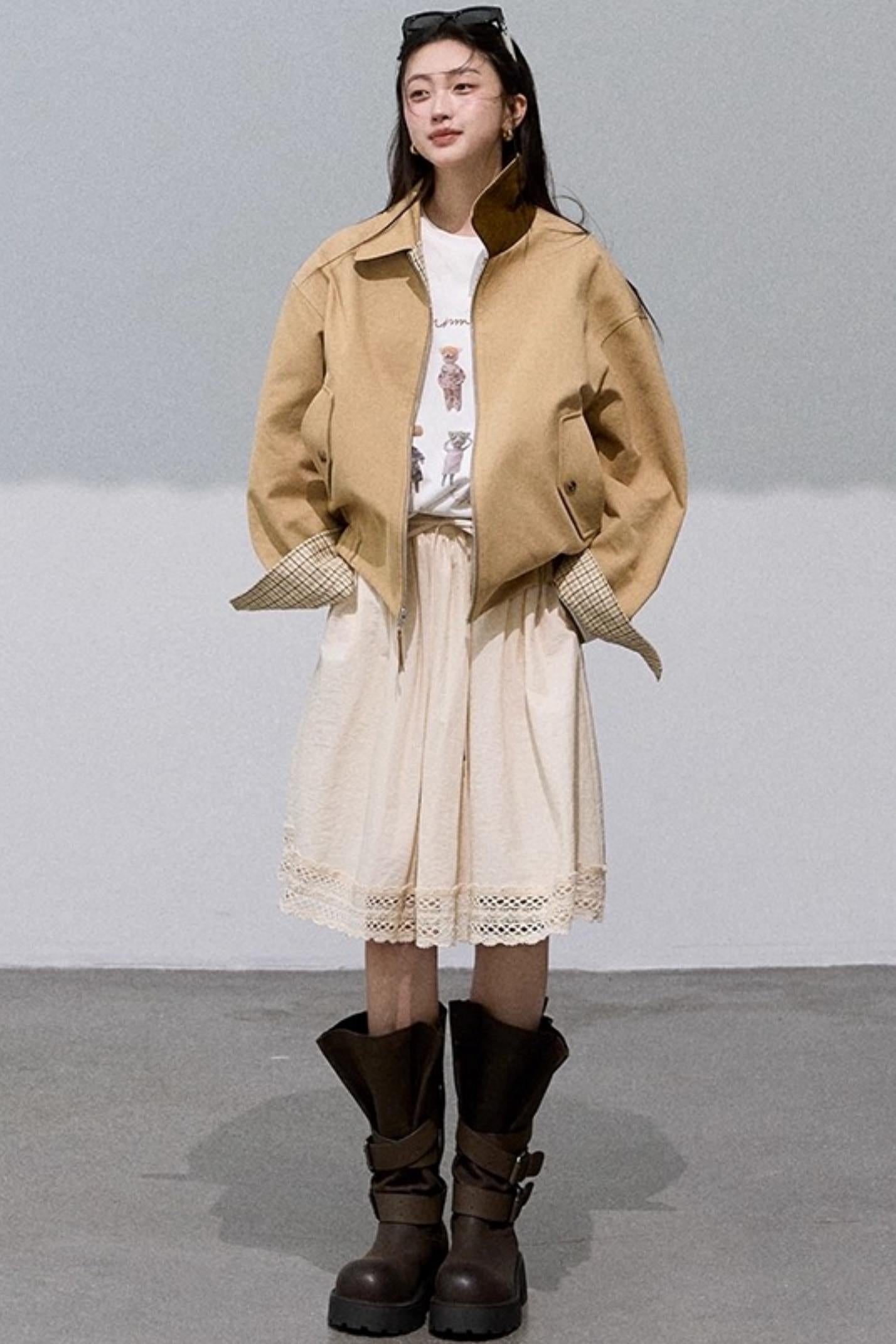 Cotton Blend Lace A-Line Skirt