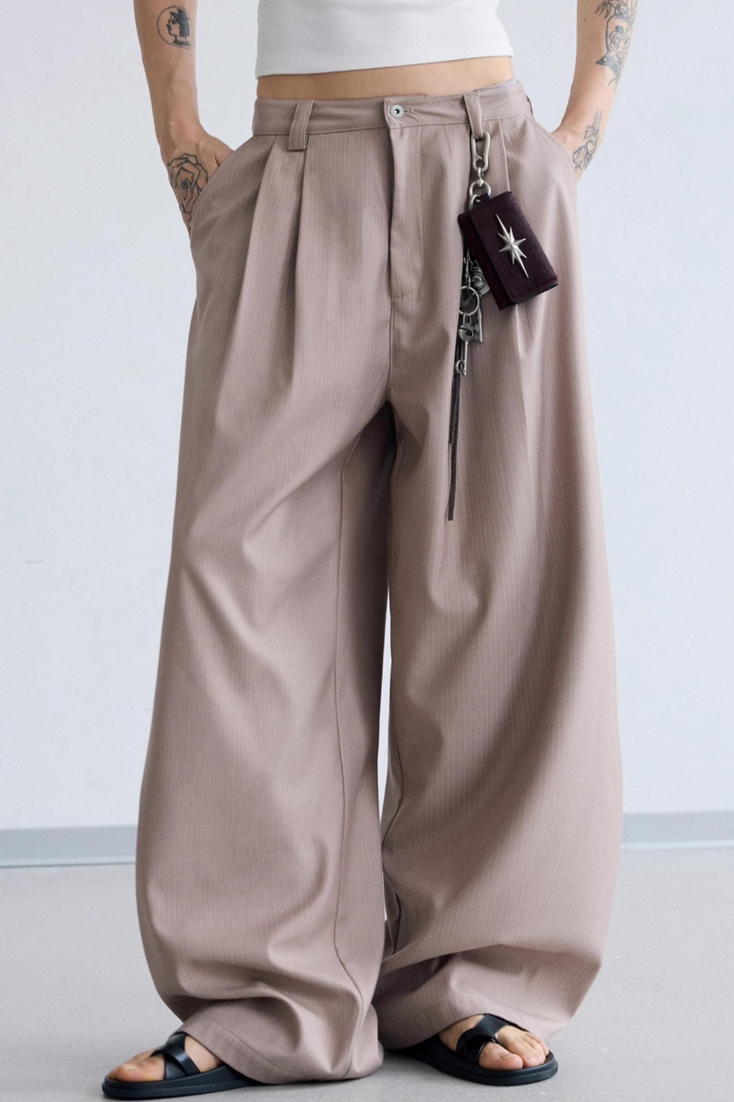 Lotus Root Pink Striped Wide-Leg Pants