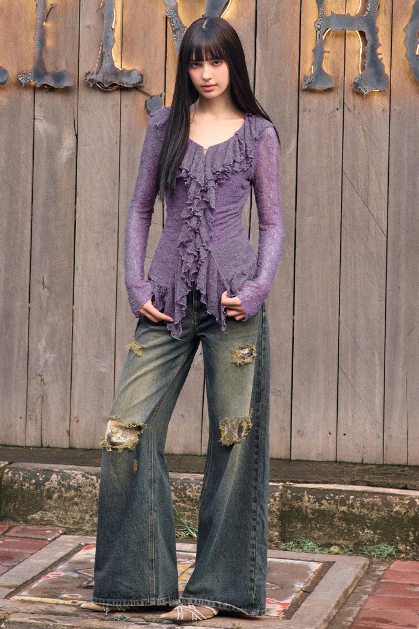 Summer Lace Ruffle Knit Top