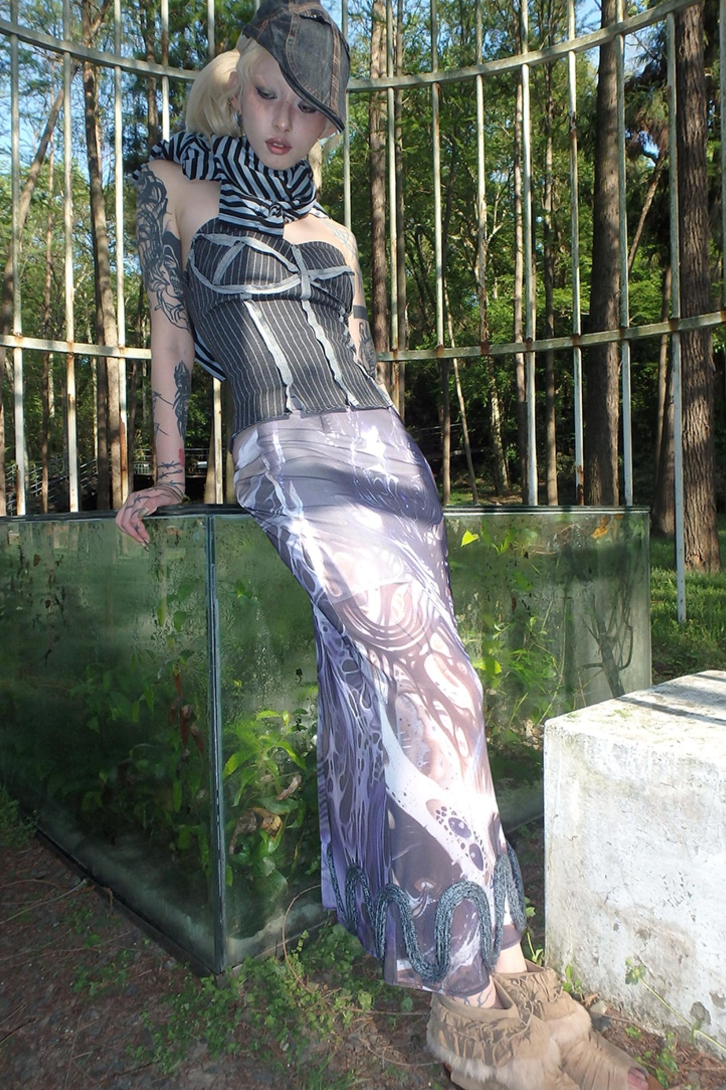 Illusion Stripe Drawstring Bustier Top