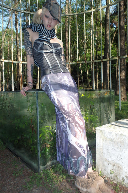 Illusion Stripe Drawstring Bustier Top