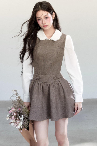 Doll Collar Shirt With Dress Set-Up