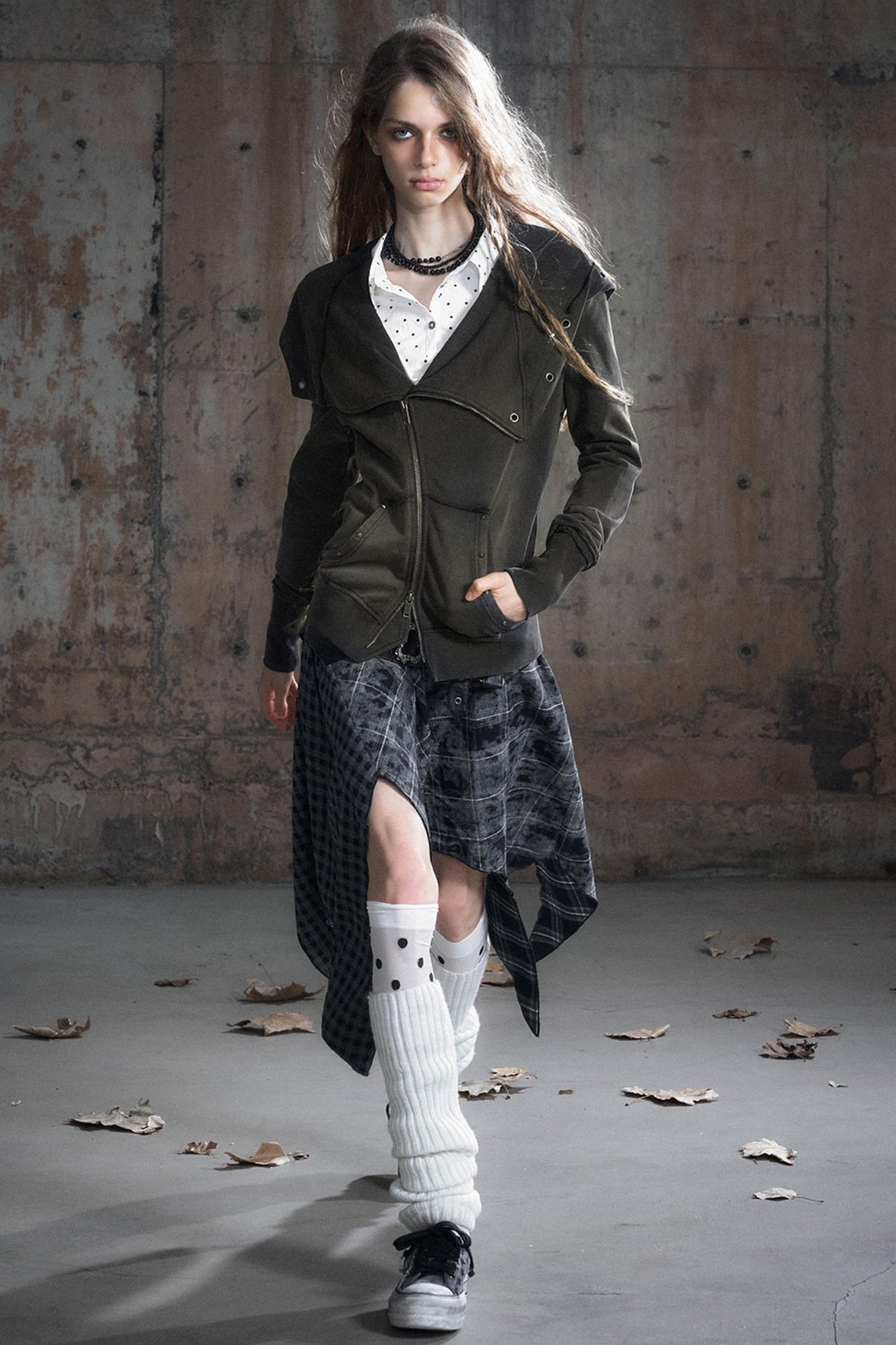 Deconstructed Lapel Sweatshirt Jacket