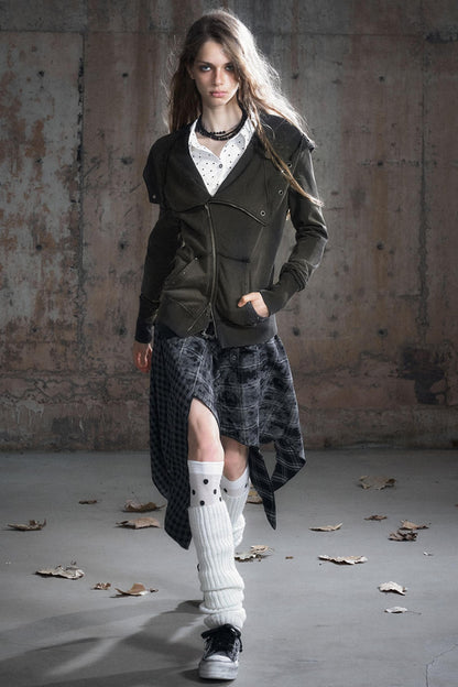 Deconstructed Lapel Sweatshirt Jacket