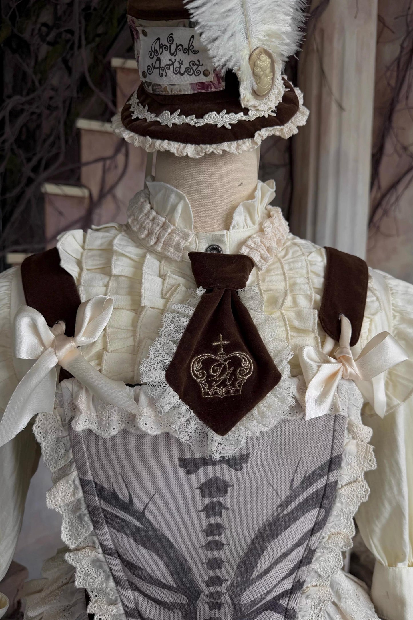 Brown Velvet Bowler Hat Tie Set-Up