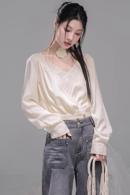 Embroidered Apricot Halter Top Set