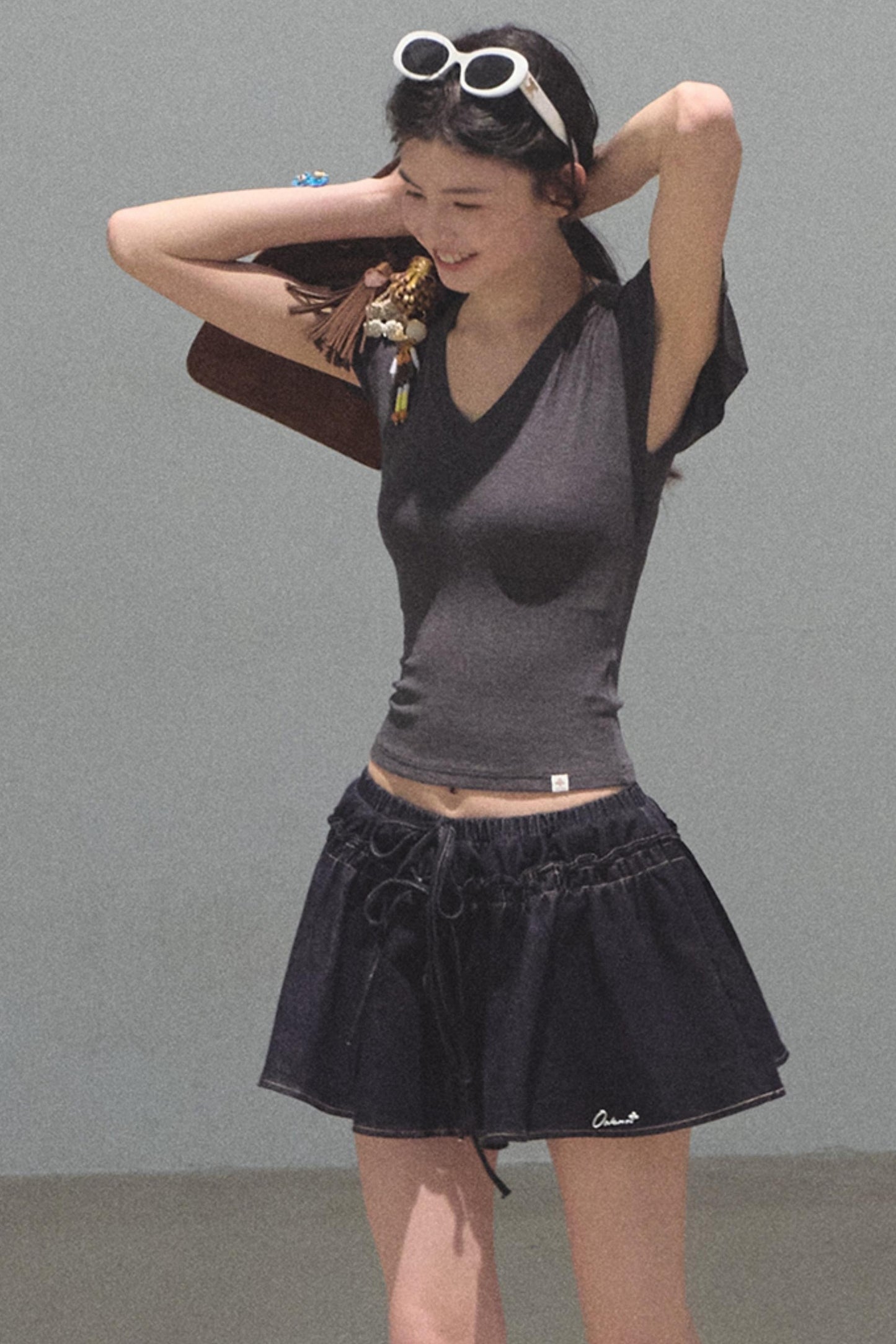 Green Apples Sleeve V-Neck Skinny Top