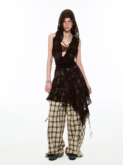 Irregular Lace Ruffled Sheer Skirt