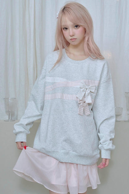 Cotton Bow Patchwork Sweatshirt