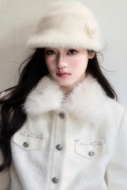 Winter Floral Plush Beret