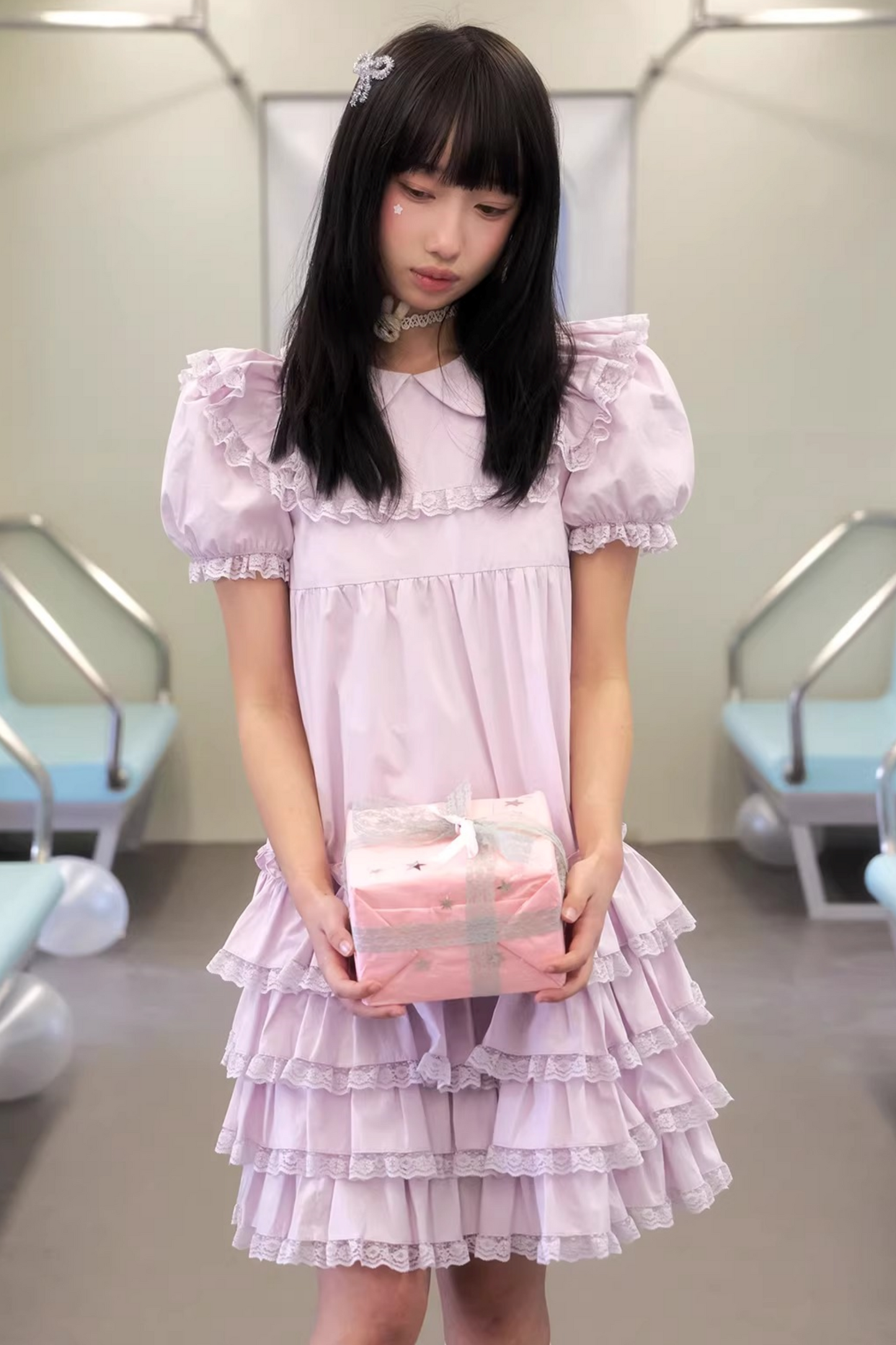 Light Purple Lace Tiered Dress