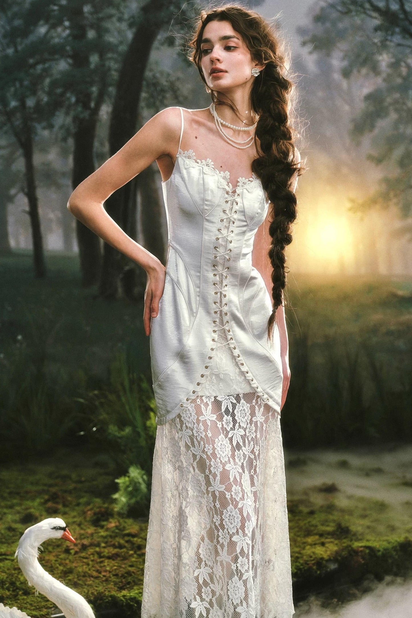 Pearlescent Sling Lace Dress