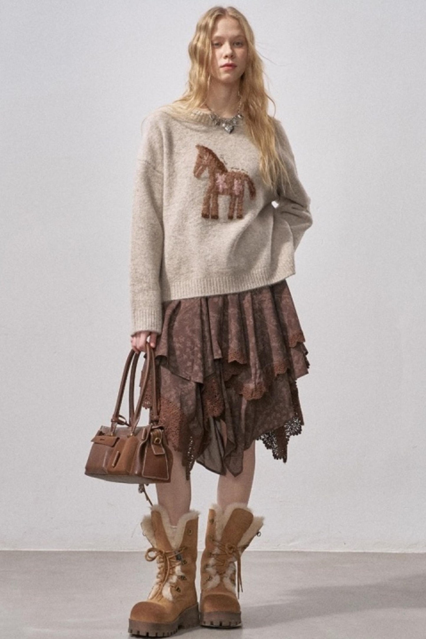 Lace Asymmetrical Layered Skirt