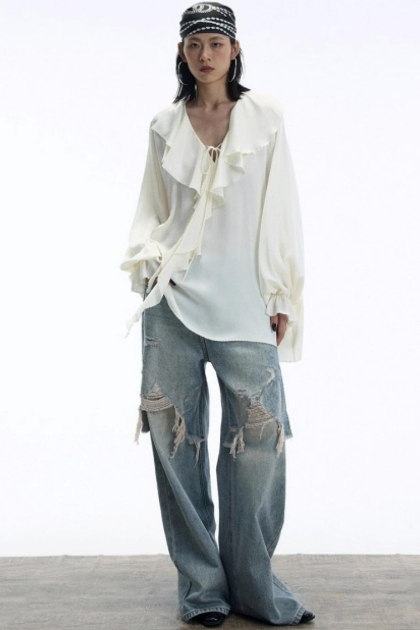 Draped V-Neck Ruffle Top