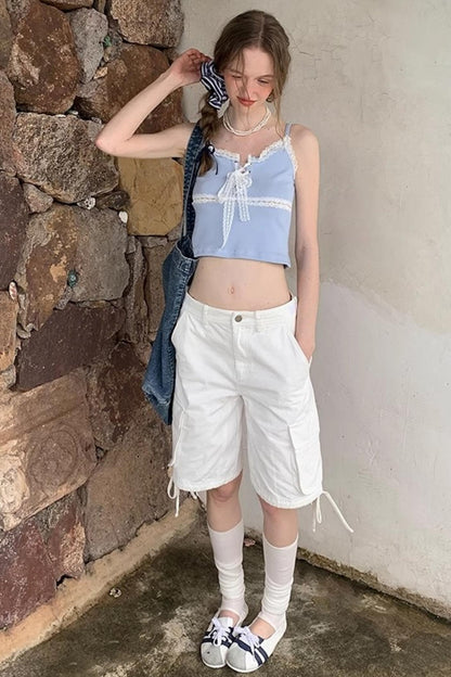 White Drawstring Utility Pants