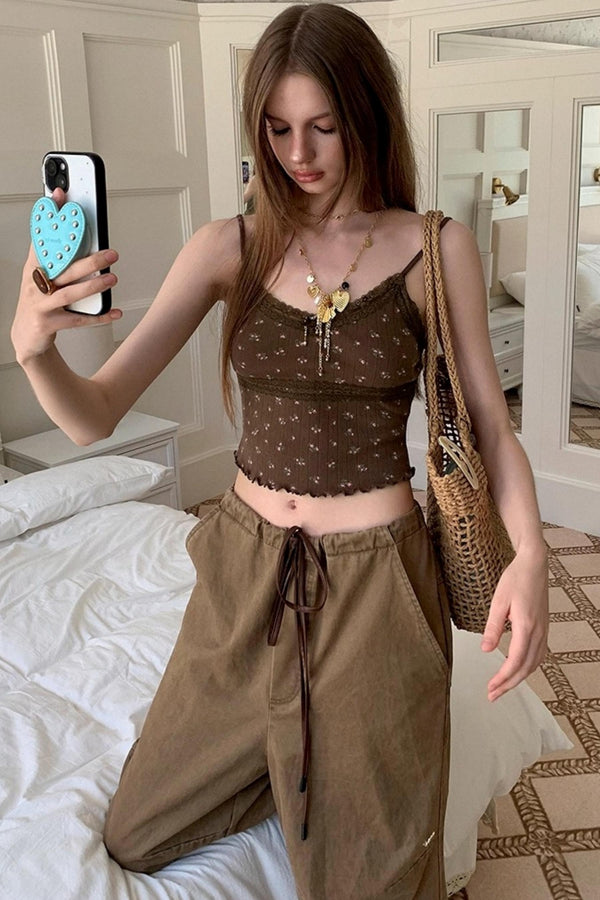 Short Floral Cardigan And Camisole