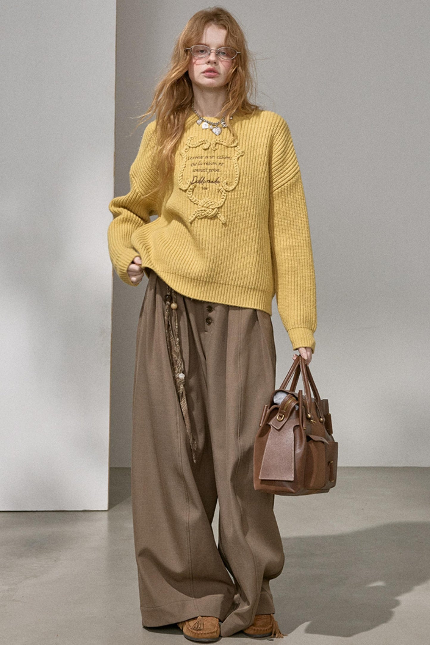 Ribbon Embroidery Crew Neck Top