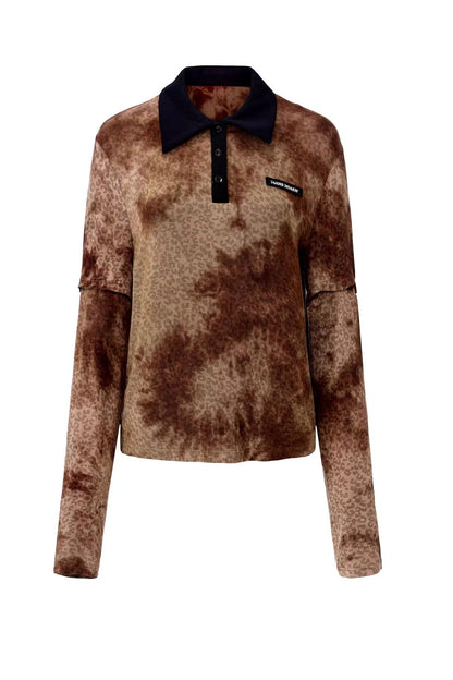 Leopard Print Polo Collar T-Shirt