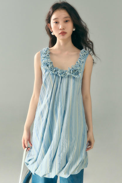 Blue Jellyfish Embroidered Striped Vest Dress