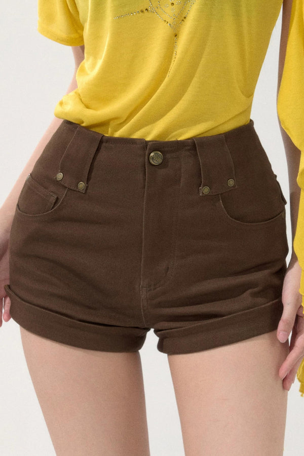 High-Waisted Metal Buckle Shorts