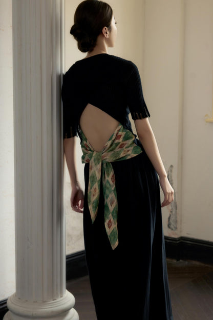 Black Knitted Contrast T-Shirt