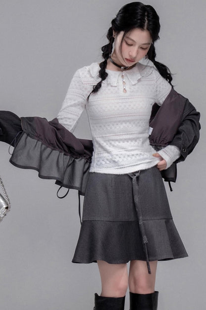 Morning Gray Patchwork Hooded Jacket Set