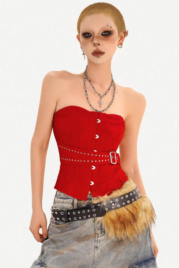 Red Studded Fishbone Top